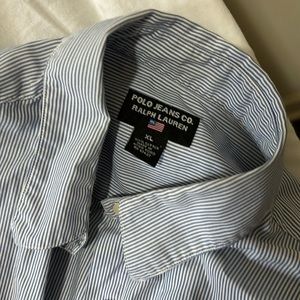 Ralph Lauren Polo blue pinstriped work shirt. XL minimal wear